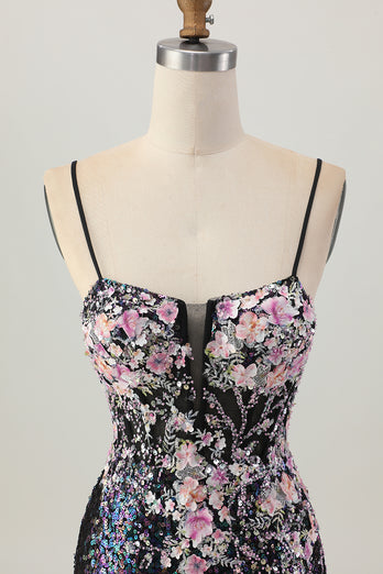 Sparkly Floral White Sequins Tight Short Corset Homecoming Dress