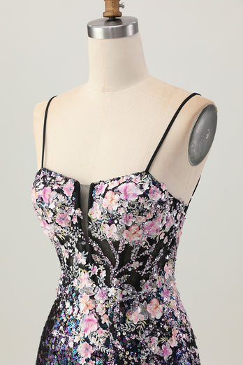 Sparkly Floral White Sequins Tight Short Corset Homecoming Dress