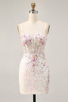 Load image into Gallery viewer, Sparkly Floral White Sequins Tight Short Corset Homecoming Dress