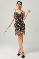 Load image into Gallery viewer, Sparkly Black Golden Tight Sequins Short 1920s Dress with Beading