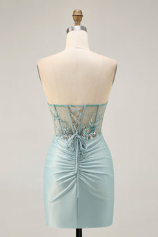 Sparkly Grey Green Tight Short Corset Homecoming Dress with Beading