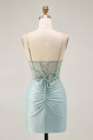 Load image into Gallery viewer, Sparkly Grey Green Tight Short Corset Homecoming Dress with Beading