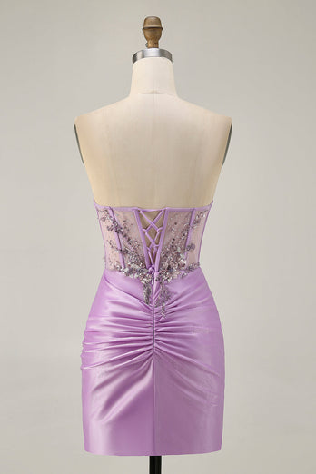 Sparkly Grey Green Tight Short Corset Homecoming Dress with Beading