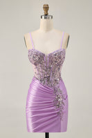 Load image into Gallery viewer, Sparkly Lilac Tight Short Corset Homecoming Dress with Beading