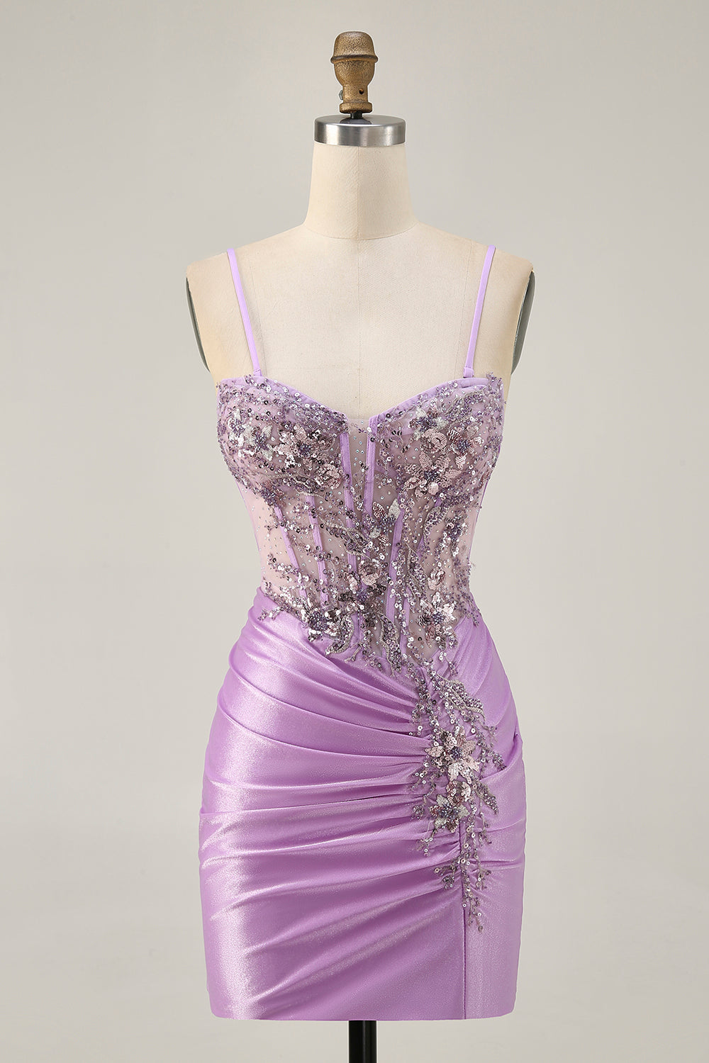 Sparkly Lilac Tight Short Corset Homecoming Dress with Beading