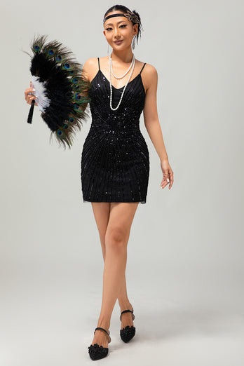 Sparkly Black Tight Short 1920s Dress with Sequins