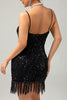 Load image into Gallery viewer, Sparkly Black Tight Sequins Short 1920s Dress with Fringes