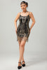 Load image into Gallery viewer, Sparkly Black Golden Fringed Short 1920s Dress with Sequins