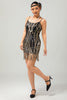 Load image into Gallery viewer, Sparkly Black Golden Fringed Short 1920s Dress with Sequins