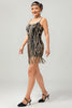 Load image into Gallery viewer, Sparkly Black Golden Fringed Short 1920s Dress with Sequins
