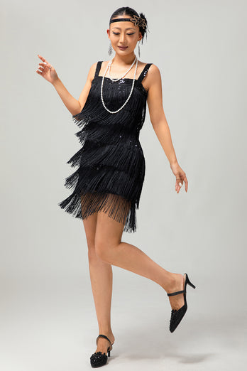 Sparkly Golden Tight Short Flapper Dress with Fringes