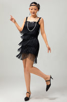 Load image into Gallery viewer, Sparkly Black Fringed Tight Short Flapper Dress