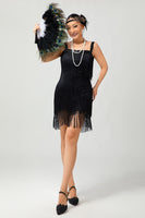 Load image into Gallery viewer, Sparkly Black Fringed Tight Short Flapper Dress
