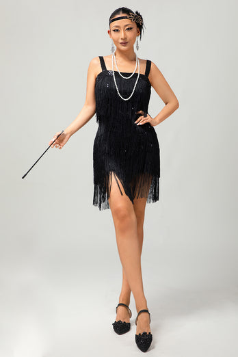 Sparkly Golden Tight Short Flapper Dress with Fringes
