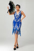 Load image into Gallery viewer, Sparkly Royal Blue Bodycon Sequins Flapper Dress with Fringes