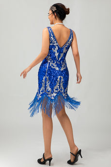 Sparkly Royal Blue Bodycon Sequins Flapper Dress with Fringes