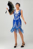 Load image into Gallery viewer, Sparkly Royal Blue Bodycon Sequins Flapper Dress with Fringes