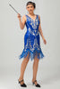 Load image into Gallery viewer, Sparkly Royal Blue Bodycon Sequins Flapper Dress with Fringes
