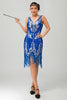 Load image into Gallery viewer, Sparkly Royal Blue Bodycon Sequins Flapper Dress with Fringes