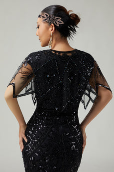 Sparkly Black Beaded 1920s Cape with Sequins
