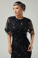 Load image into Gallery viewer, Sparkly Black Golden Beaded 1920s Cape with Sequins