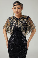 Load image into Gallery viewer, Sparkly Black Golden Sequins 1920s Cape