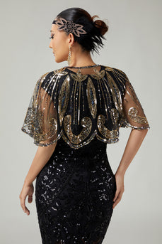 Sparkly Black Golden Sequins 1920s Cape