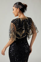 Load image into Gallery viewer, Glitter Black Golden Sequins Tulle 1920s Cape with Beading