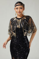 Load image into Gallery viewer, Glitter Black Golden Sequins Tulle 1920s Cape with Beading