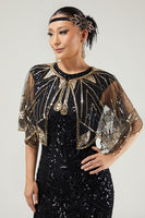 Load image into Gallery viewer, Glitter Black Golden Sequins Tulle 1920s Cape with Beading