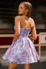 Load image into Gallery viewer, Floral Lilac A Line Ruched Strapless Short Homecoming Dress