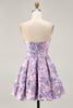 Load image into Gallery viewer, Floral Lilac A Line Ruched Strapless Short Homecoming Dress