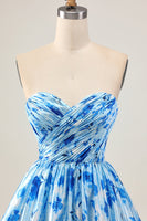 Load image into Gallery viewer, Floral Blue A Line Sweetheart Short Homecoming Dress with Ruffles