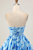Load image into Gallery viewer, Floral Blue A Line Sweetheart Short Homecoming Dress with Ruffles