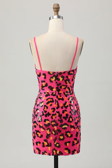 Sparkly Fuchsia Sequin Leopard Tight Short Homecoming Dress
