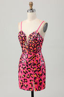 Load image into Gallery viewer, Sparkly Fuchsia Sequin Leopard Tight Short Homecoming Dress