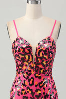 Load image into Gallery viewer, Sparkly Fuchsia Sequin Leopard Tight Short Homecoming Dress