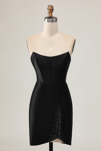 Sparkly Black Tight Strapless Short Corset Homecoming Dress with Beading