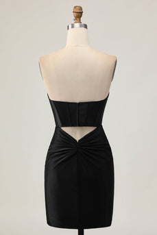 Sparkly Black Tight Strapless Short Corset Homecoming Dress with Beading
