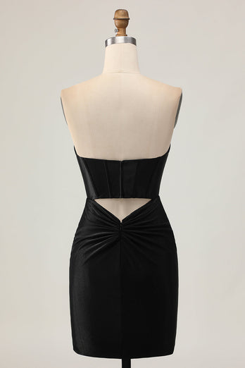 Sparkly Black Tight Strapless Short Corset Homecoming Dress with Beading