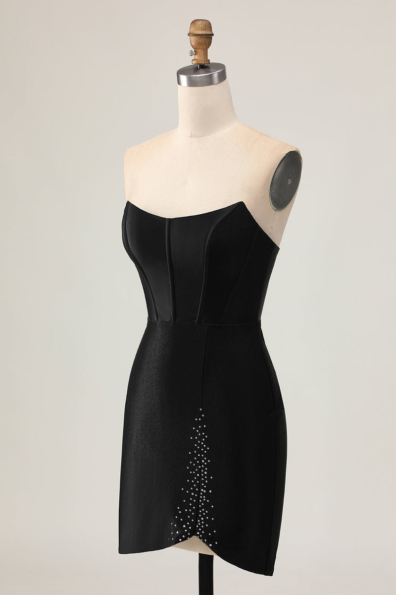 Load image into Gallery viewer, Sparkly Black Tight Strapless Short Corset Homecoming Dress with Beading