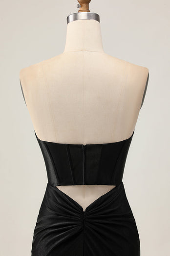 Sparkly Black Tight Strapless Short Corset Homecoming Dress with Beading