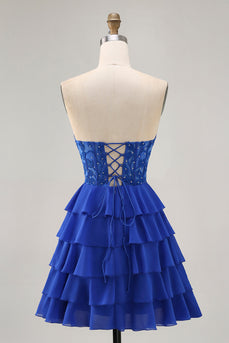 Royal Blue Tiered Sweetheart Short Corset Homecoming Dress