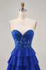 Load image into Gallery viewer, Royal Blue Tiered Sweetheart Short Corset Homecoming Dress