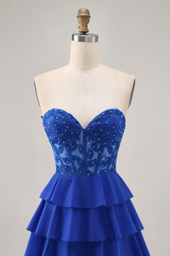 Royal Blue Tiered Sweetheart Short Corset Homecoming Dress