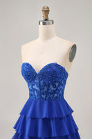 Load image into Gallery viewer, Royal Blue Tiered Sweetheart Short Corset Homecoming Dress
