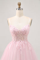 Load image into Gallery viewer, Sparkly Pink A Line Tulle Short Corset Homecoming Dress with Lace