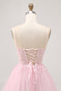 Load image into Gallery viewer, Sparkly Pink A Line Tulle Short Corset Homecoming Dress with Lace