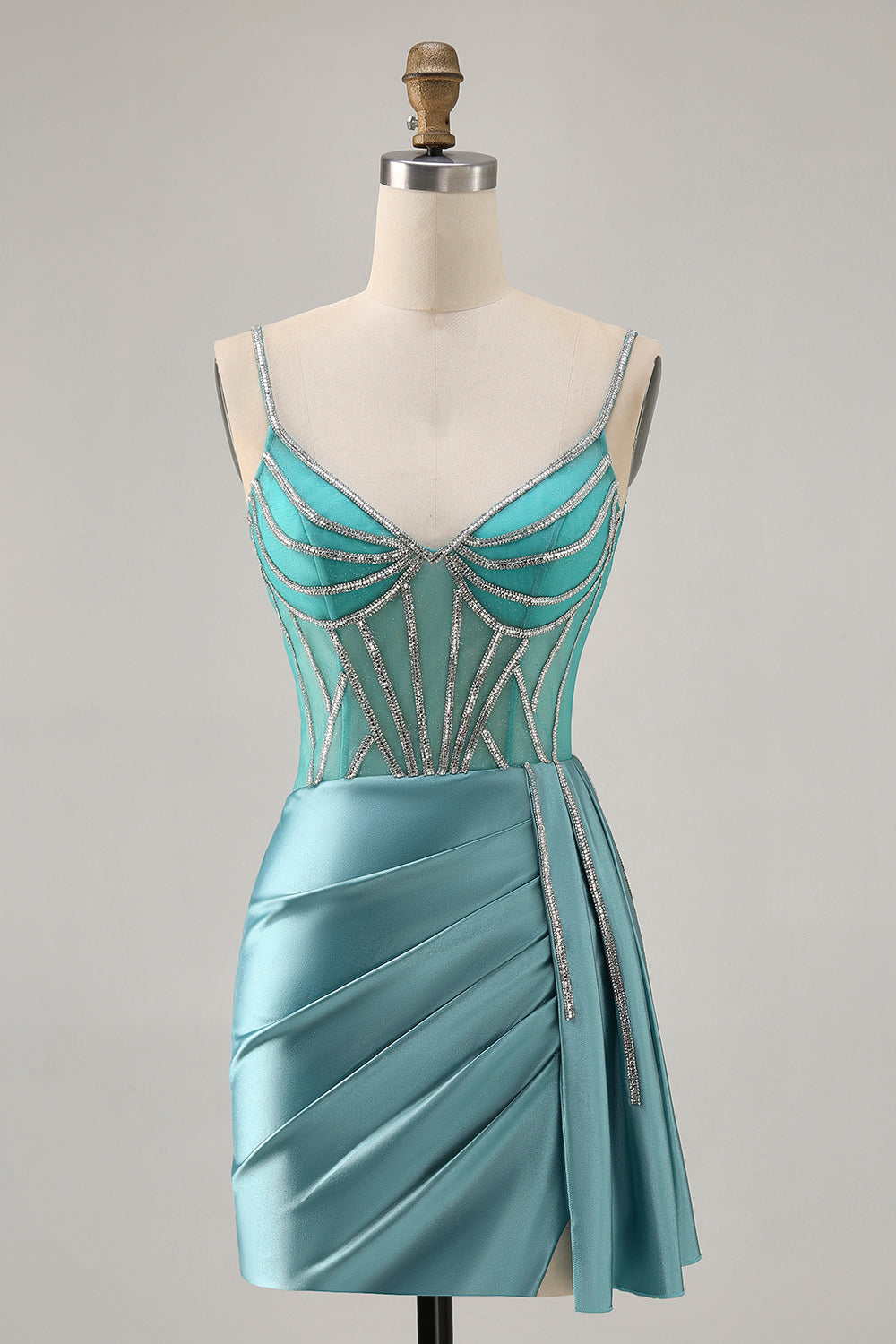 Sparkly Green Satin Tight Short Corset Homecoming Dress
