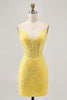 Load image into Gallery viewer, Sparkly Floral Yellow Tight Short Corset Homecoming Dress with Sequins